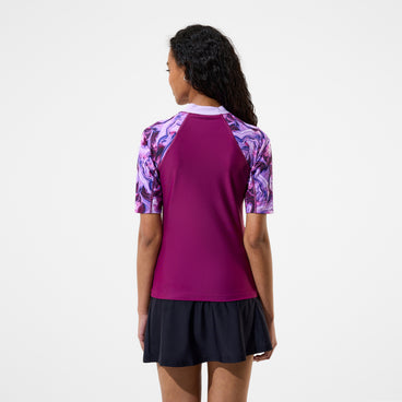 Women's Modern Coverage Printed Short Sleeve Rashguard Dark Pink