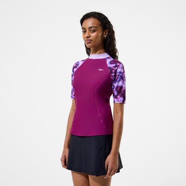 Women's Modern Coverage Printed Short Sleeve Rashguard Dark Pink