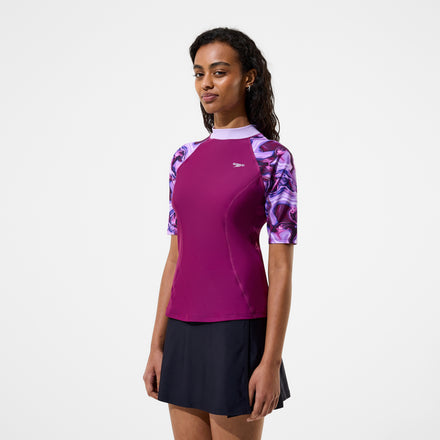Women's Modern Coverage Printed Short Sleeve Rashguard Dark Pink