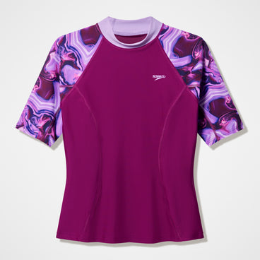 Women's Modern Coverage Printed Short Sleeve Rashguard Dark Pink