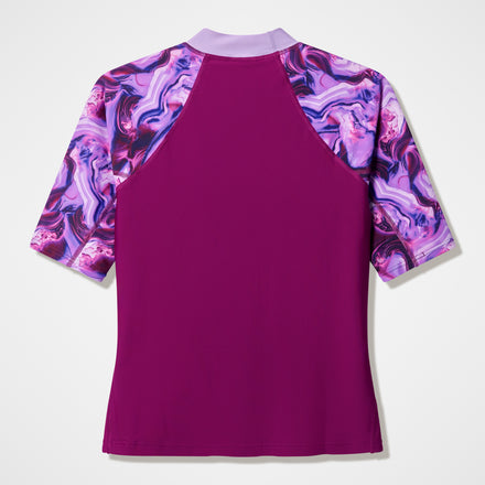 Women's Modern Coverage Printed Short Sleeve Rashguard Dark Pink