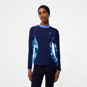 Women's Modern Coverage Printed Long Sleeve Rashguard Navy