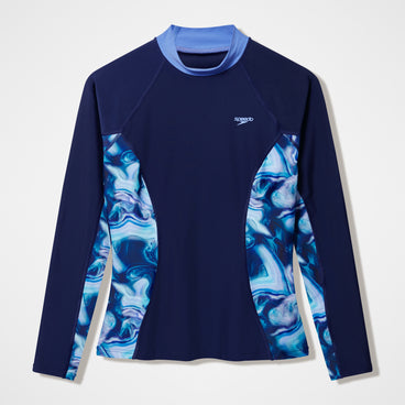 Women's Modern Coverage Printed Long Sleeve Rashguard Navy
