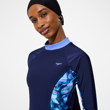 Women's Modern Coverage Printed Long Sleeve Rashguard Navy