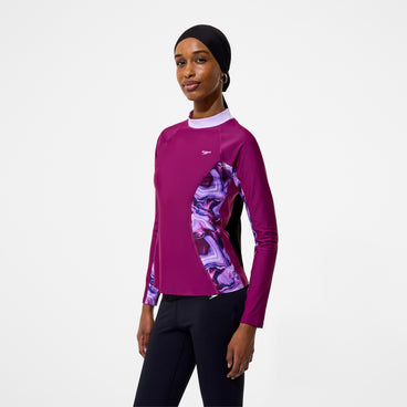 Women's Modern Coverage Printed Long Sleeve Rashguard Dark Pink