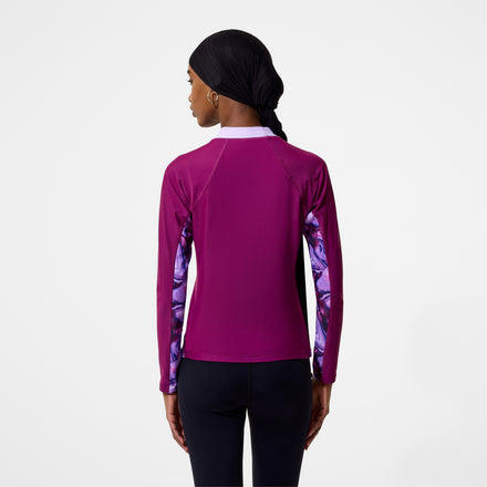 Women's Modern Coverage Printed Long Sleeve Rashguard Dark Pink