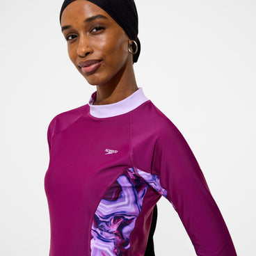 Women's Modern Coverage Printed Long Sleeve Rashguard Dark Pink