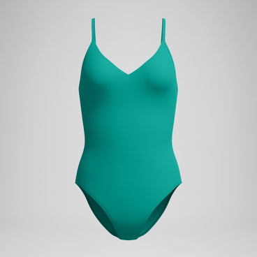 Women's Solid V-Neck One Piece Teal