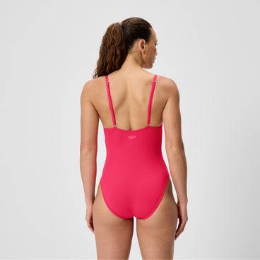 Women's Solid V-Neck Swimsuit Ruby