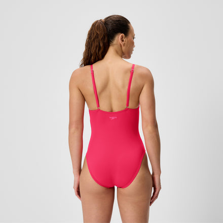 Women's Solid V-Neck Swimsuit Ruby