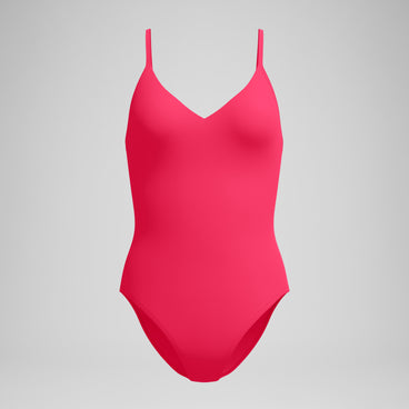 Women's Solid V-Neck Swimsuit Ruby