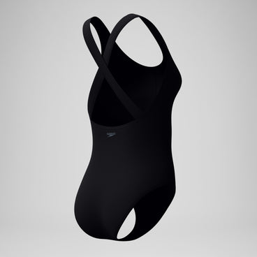Women's Solid Scoop Neck Swimsuit Black