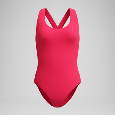 Women's Solid Scoop Neck Swimsuit Ruby