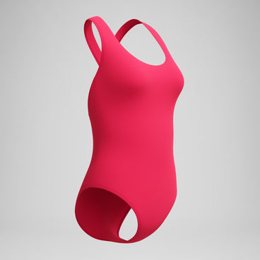 Women's Solid Scoop Neck Swimsuit Ruby