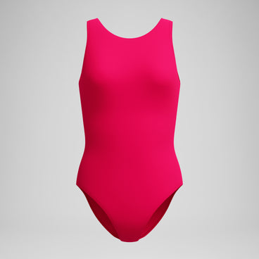 Women's Solid High Neck Swimsuit Ruby