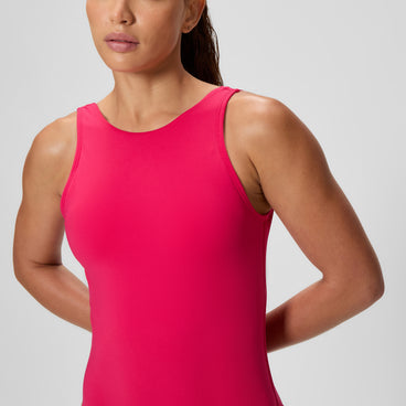 Women's Solid High Neck Swimsuit Ruby