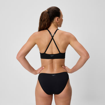 Women's Solid High Neck Bikini Top Black
