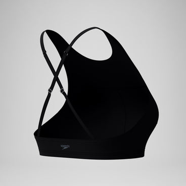 Women's Solid High Neck Bikini Top Black