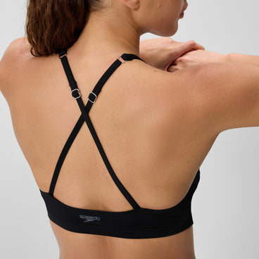 Women's Solid High Neck Bikini Top Black
