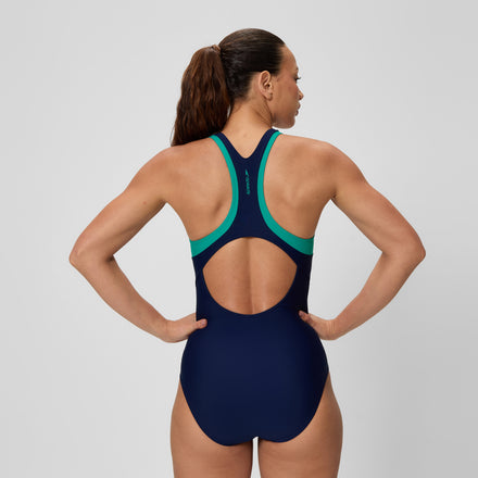 Women's Colourblock Racerback Swimsuit Navy/Teal