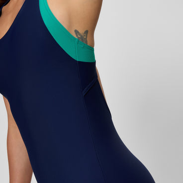 Women's Colourblock Racerback Swimsuit Navy/Teal