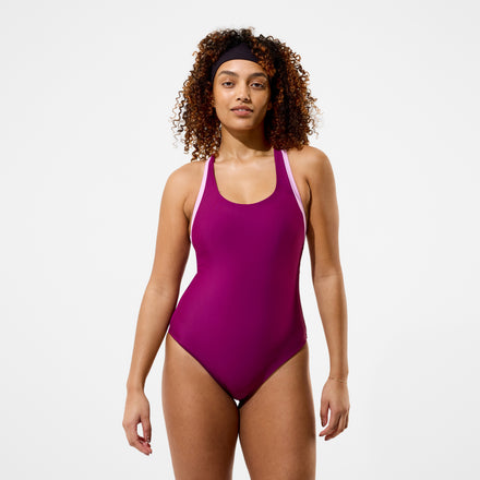 Women's Colourblock Racerback Swimsuit Dark Pink