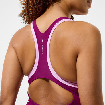 Women's Colourblock Racerback Swimsuit Dark Pink