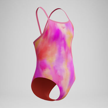 Girls Printed Thinstrap Swimsuit Pink