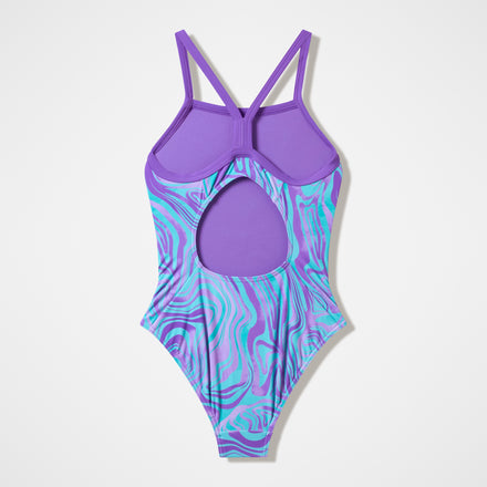 Girls Printed Thinstrap Swimsuit Purple