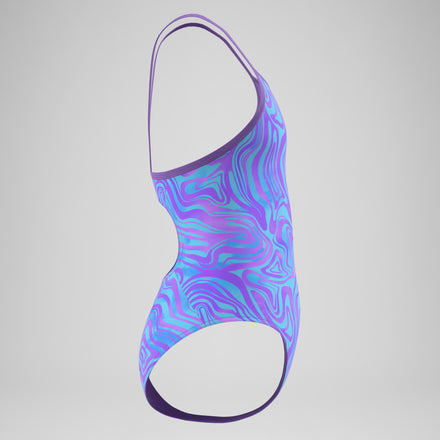 Girls Printed Thinstrap Swimsuit Purple