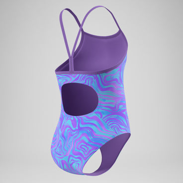 Girls Printed Thinstrap Swimsuit Purple