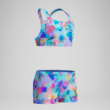 Girls Printed Racerback Bikini Set Blue