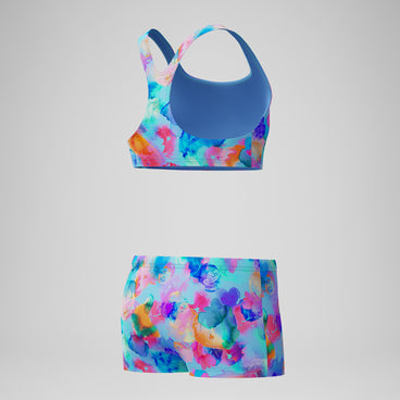 Girls Printed Racerback Bikini Set Blue