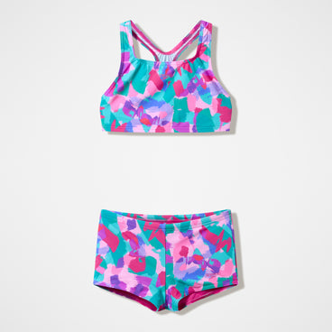 Girls Printed Racerback Bikini Set Pink/Green