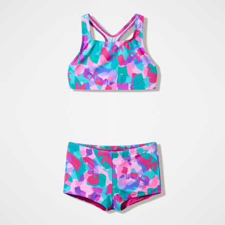 Girls Printed Racerback Bikini Set Pink/Green