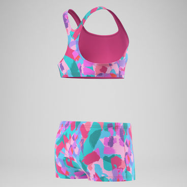 Girls Printed Racerback Bikini Set Pink/Green