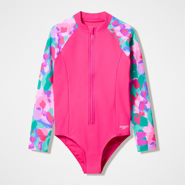 Girls Printed Long Sleeve One Piece Pink