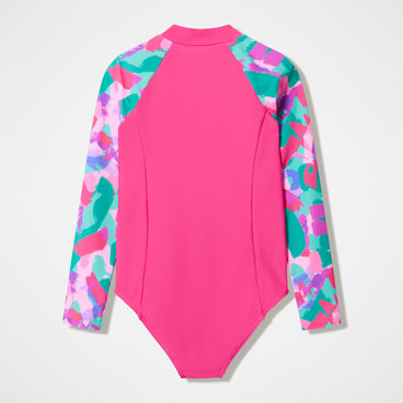 Girls Printed Long Sleeve One Piece Pink
