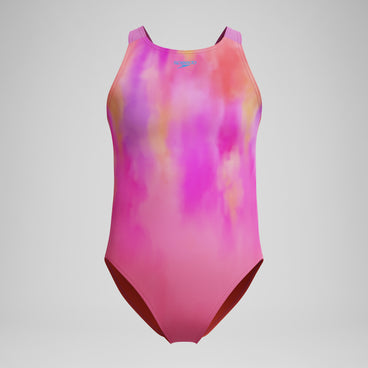 Girls Printed Pulseback Swimsuit Pink