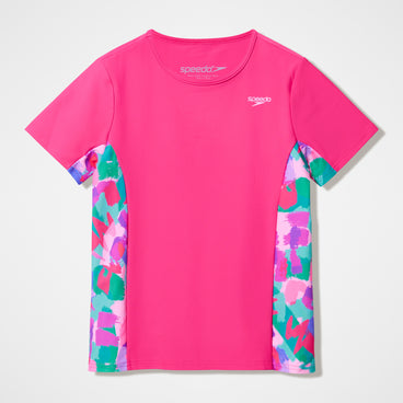 Girls Printed Short Sleeve Rashguard Pink