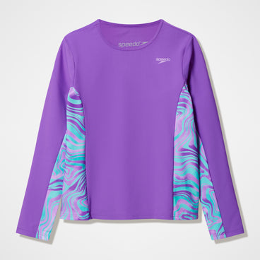 Girls Printed Long Sleeve Rashguard Purple