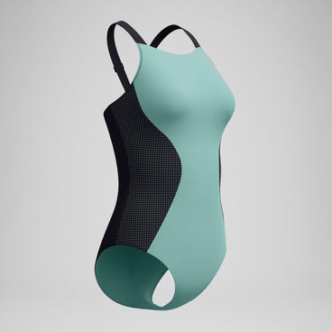 Women's Sculpture High Neck Contour Swimsuit Green/Black