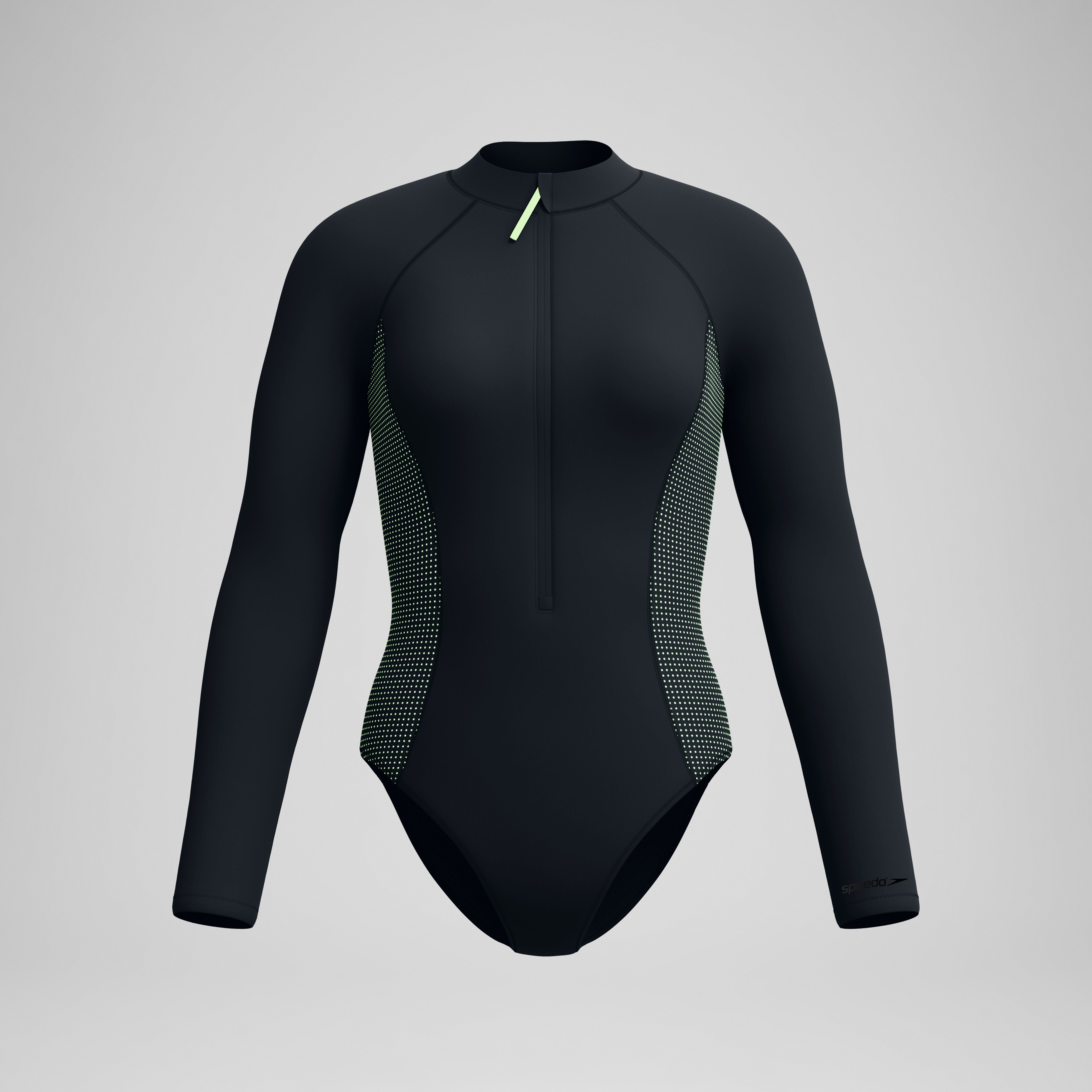 Women's Scuba Flex Long Sleeve Zip One Piece Black/Green | Speedo
