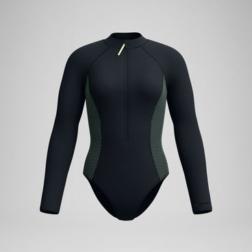 Women's Scuba Flex Long Sleeve Zip Swimsuit Black/Green