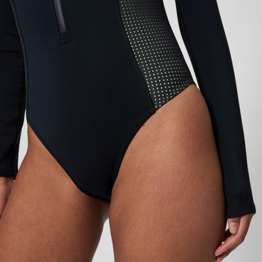 Women's Scuba Flex Long Sleeve Zip Swimsuit Black/Green