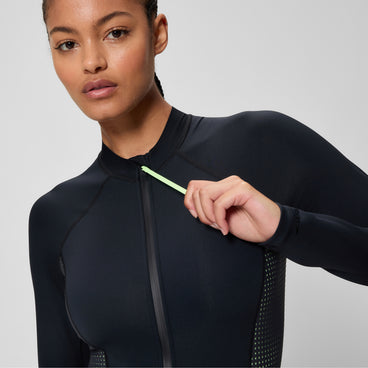 Women's Scuba Flex Long Sleeve Zip Swimsuit Black/Green