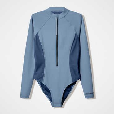 Women's Scuba Flex Long Sleeve Zip Swimsuit Grey/Blue