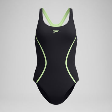 Women's Medalist Solid Splice Swimsuit Black/Green