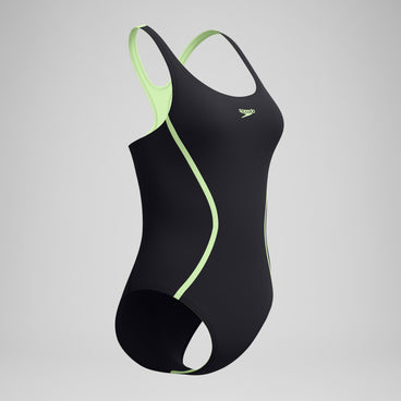 Women's Medalist Solid Splice Swimsuit Black/Green