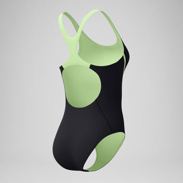 Women's Medalist Solid Splice Swimsuit Black/Green